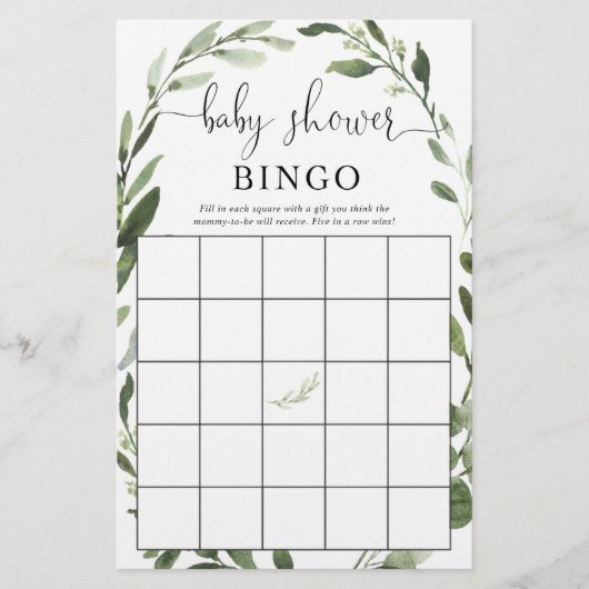 Baby shower bingo greenery eucalyptus wreath (Front)