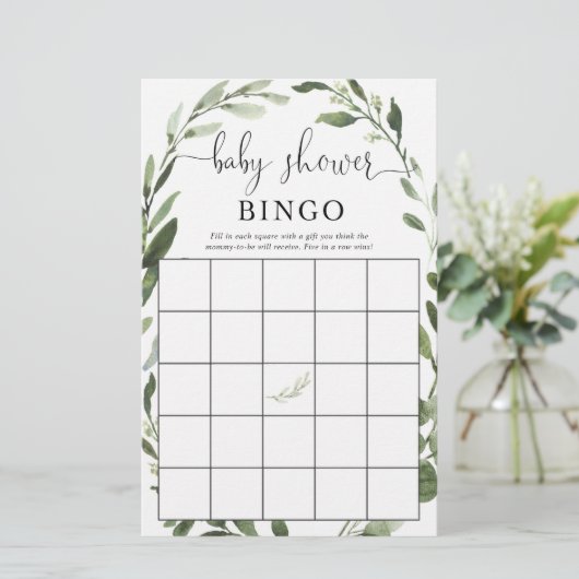 Baby shower bingo greenery eucalyptus wreath (Standing Front)
