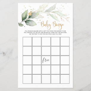 Baby Shower Bingo Greenery Foliage Game Flyer