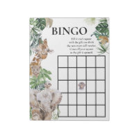 Baby Shower Bingo Jungle Safari Animals  Notepad