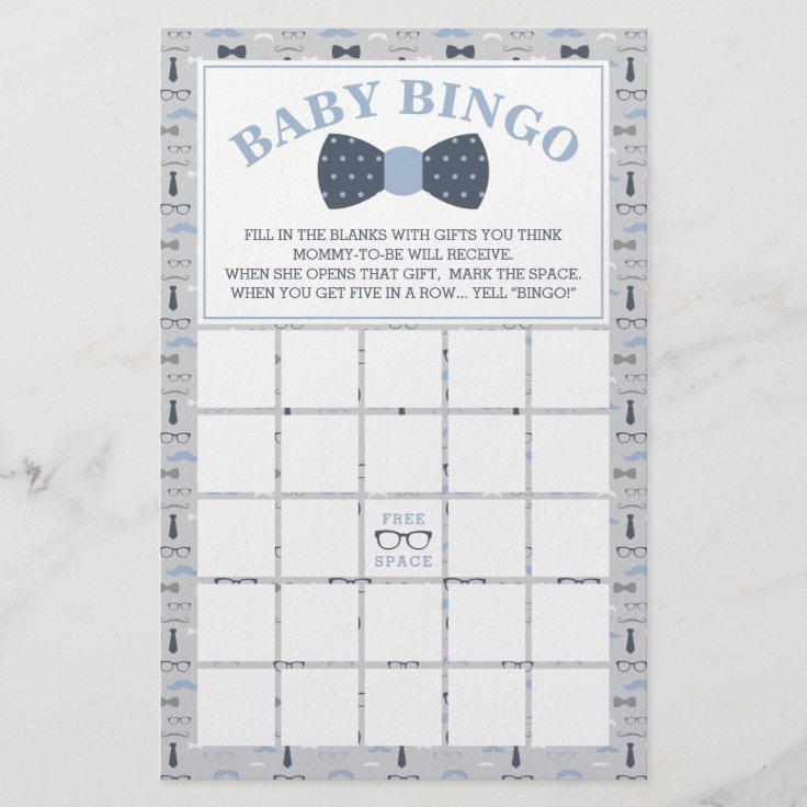 Baby Shower Bingo, Little Man, Bow Tie Flyer Zazzle