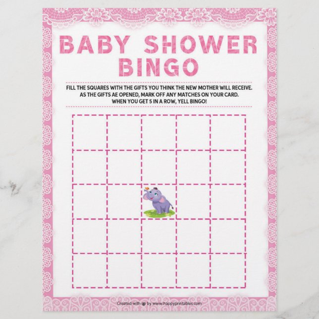Baby Shower Bingo [Luxury Lace [Pink]] Letterhead (Front)