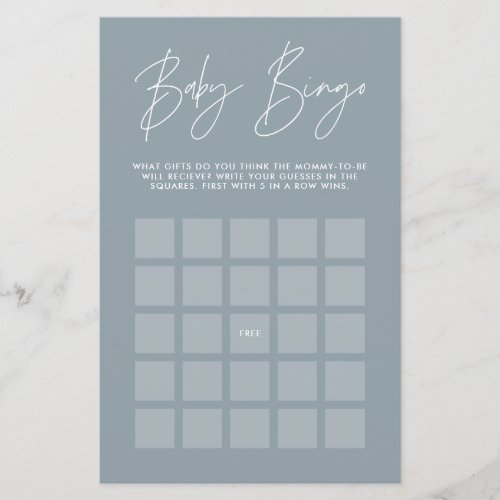 Baby shower bingo modern elegant dusty blue