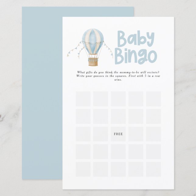 Baby shower bingo modern elegant hot air balloon (Front/Back)