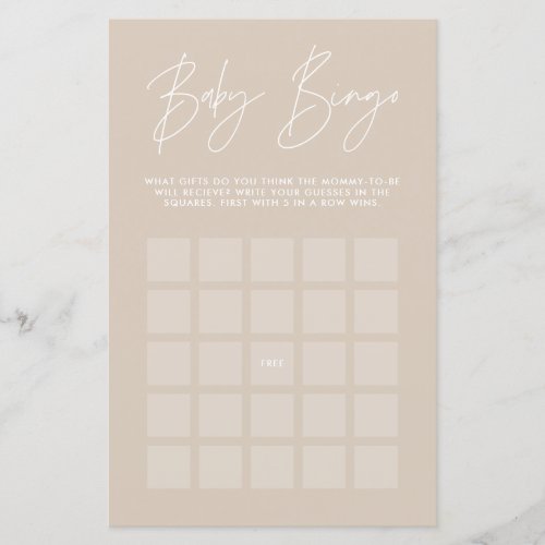 Baby shower bingo modern elegant natural beige