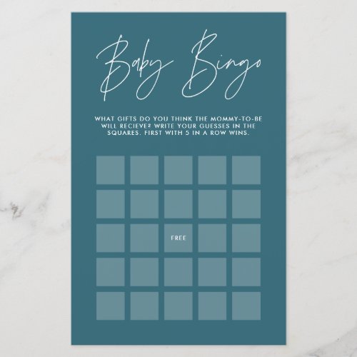 Baby shower bingo modern elegant teal blue