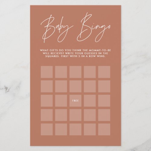 Baby shower bingo modern elegant terracotta