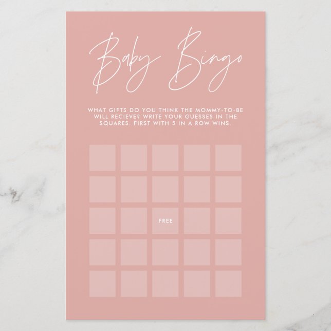 Baby shower bingo modern girly rose pink (Front)