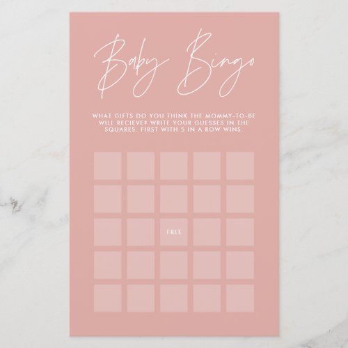 Baby shower bingo modern girly rose pink