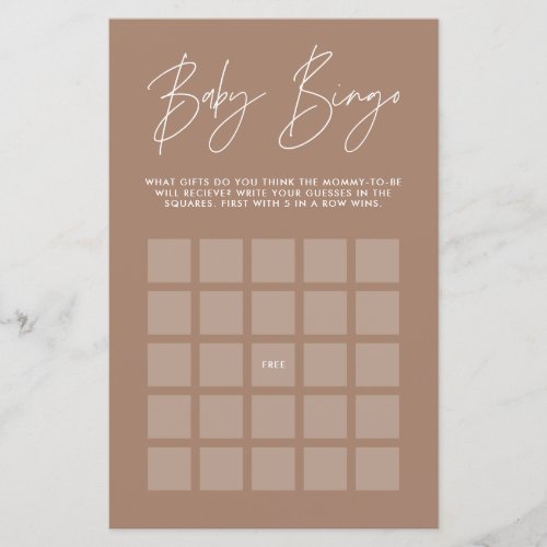 Baby shower bingo modern stylish natural brown