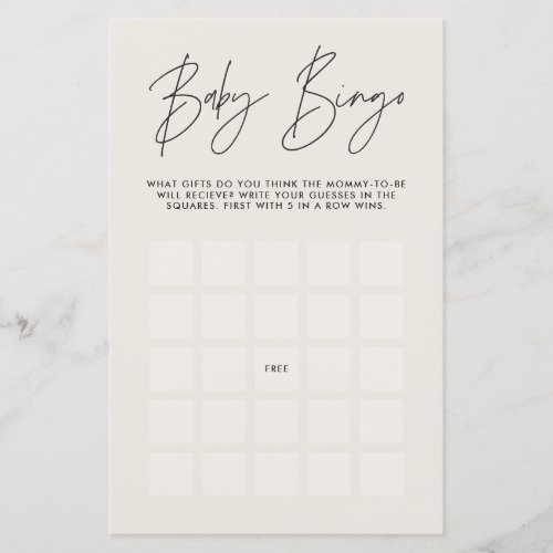 Baby shower bingo modern stylish natural cream