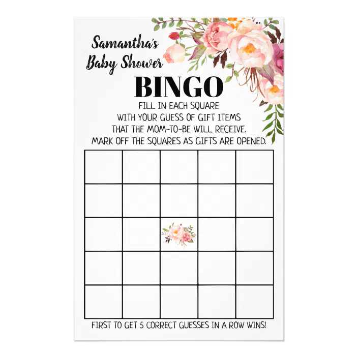 Baby Bingo BLANK Cards Black and White Striped Floral Baby Shower Game 
