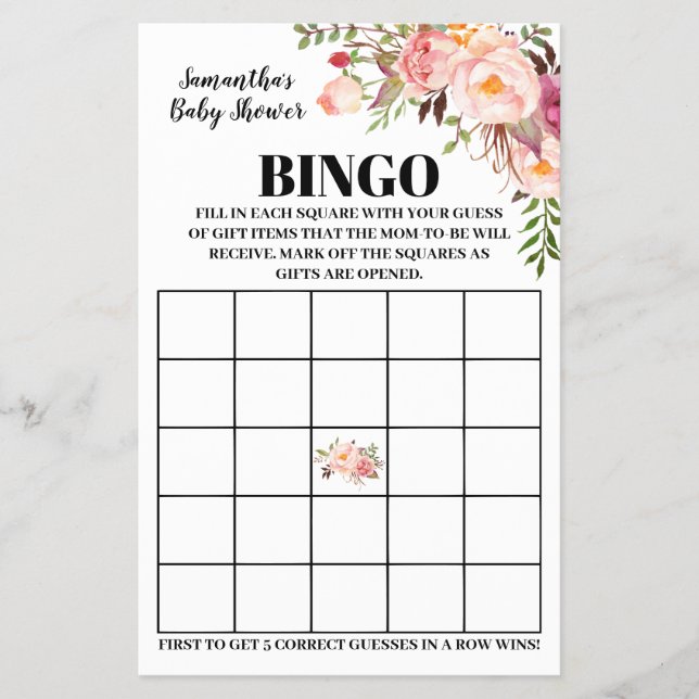 Baby Shower Bingo pink bilingual game card Flyer (Front)