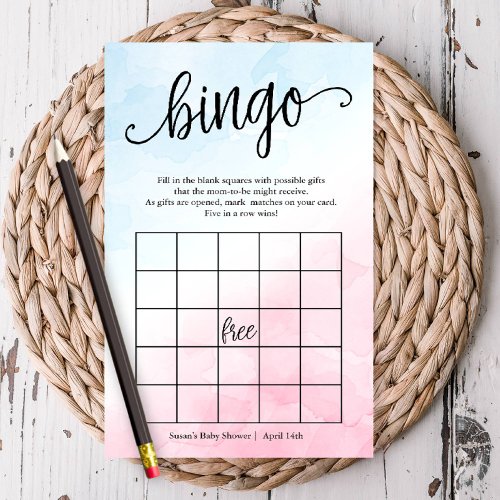 Baby Shower Bingo PinkBlue Paper Game Card