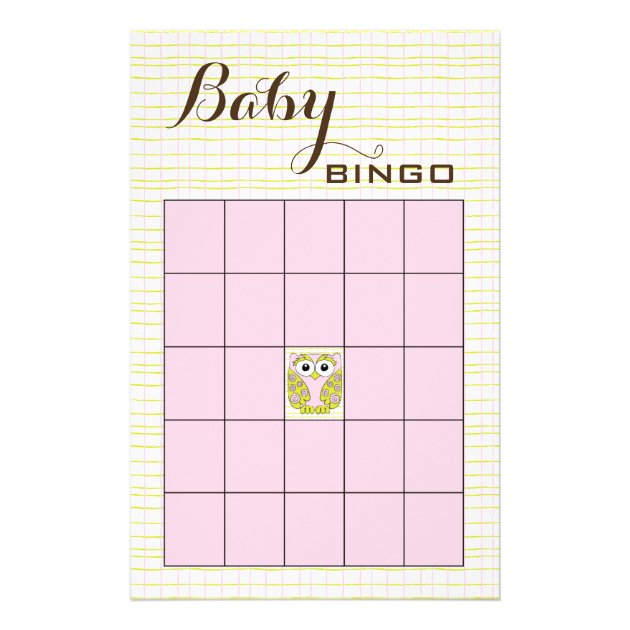 Baby Shower BINGO Pink Green OWL Flyer