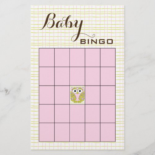 Baby Shower BINGO Pink Green OWL Flyer