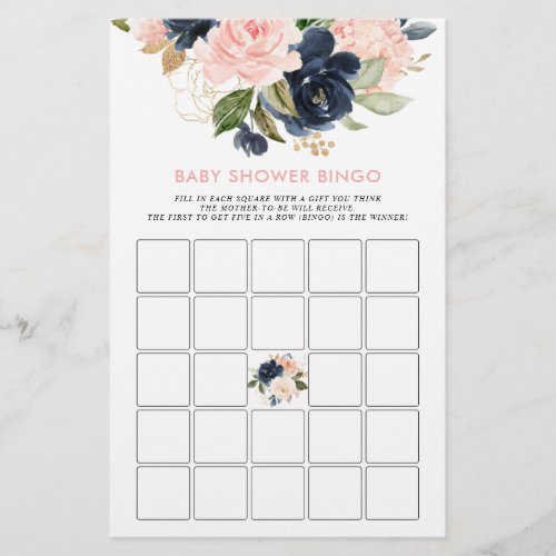 Baby Shower Bingo Pink Navy Floral Game