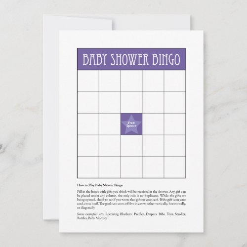 Baby Shower Bingo _ Purple Invitation