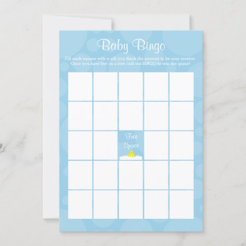 Baby Shower Bingo _ Rubber Ducky Theme _ Blue Invitation