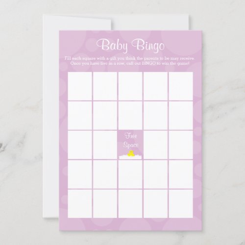 Baby Shower Bingo _ Rubber Ducky Theme _ Lilac Invitation