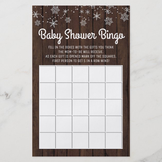 Baby Shower Bingo Rustic Snowflake Baby Bingo Invitation