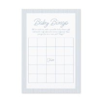 Baby shower bingo seersucker blue white stripe invitation