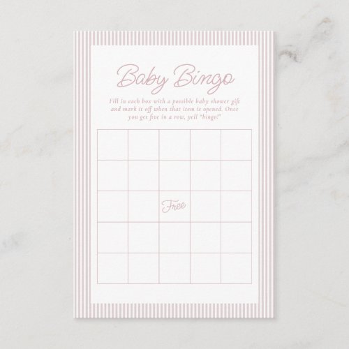 Baby shower bingo seersucker pink white stripe invitation