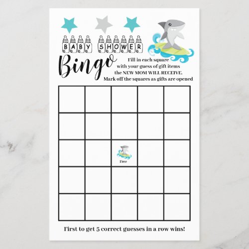 Baby Shower  Bingo Shark Game Card Flyer