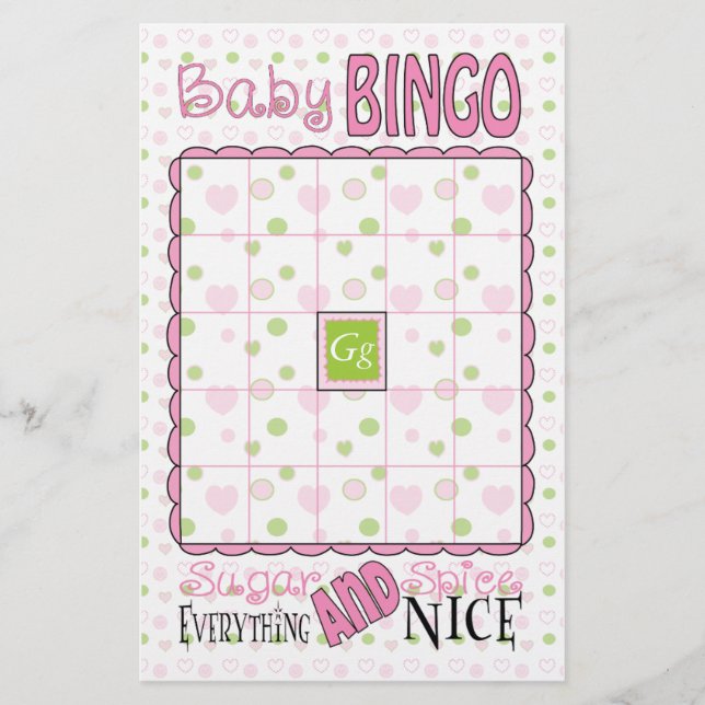 Baby Shower BINGO "Sugar and Spice" Flyer (Front)