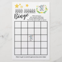 Baby Shower Bingo Sweet Elephant Game Card  Flyer