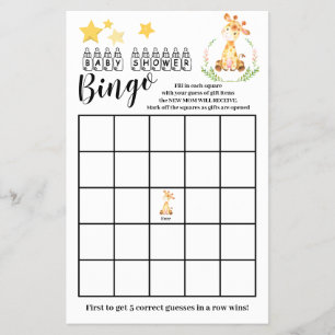 Baby Shower Bingo Sweet Giraffe Game Card Flyer