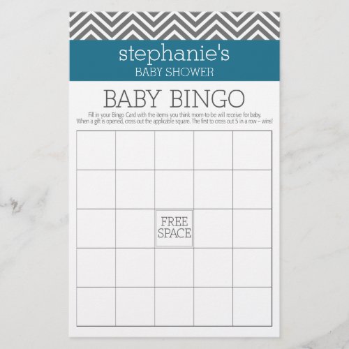 Baby Shower Bingo _ Teal and Gray Chevrons