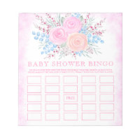 Baby Shower Bingo Watercolor Bouquet Pink Roses Notepad