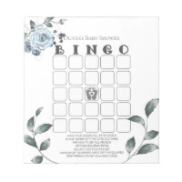 Baby Shower Bingo Watercolor Dusty Blue Floral Notepad