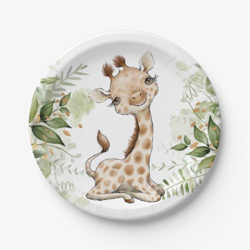 Baby Shower Birthday Cute Giraffe Greenery Paper Plates