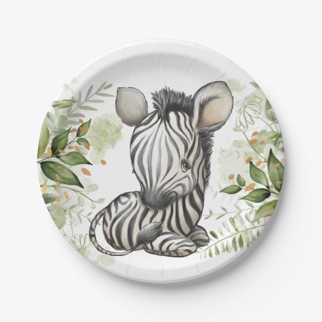Baby Shower Birthday Cute Zebra Eucalipt Paper Plates (Front)