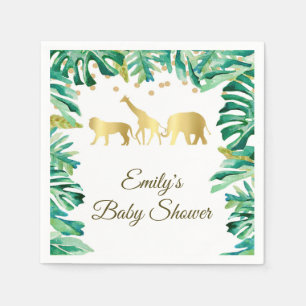 Baby shower birthday napkin safari green gold
