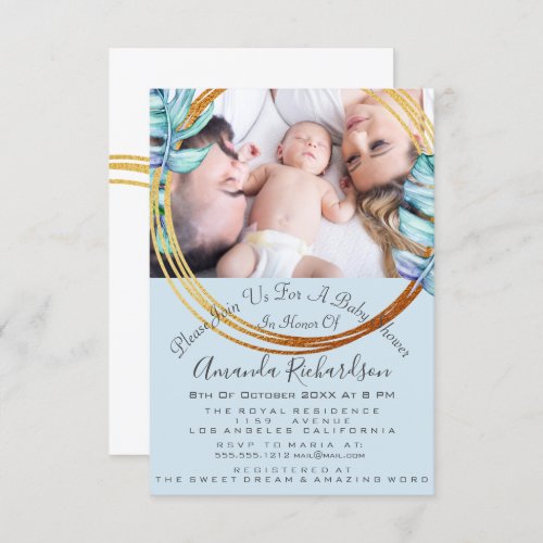 Baby Shower Birthday Photo Pastel Blue Wreath Invitation