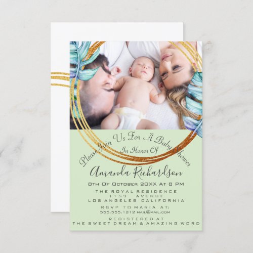 Baby Shower Birthday Photo Pastel Mint Wreath Invitation