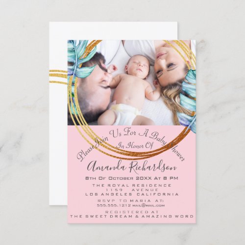 Baby Shower Birthday Photo Pastel Pink Wreath Invitation