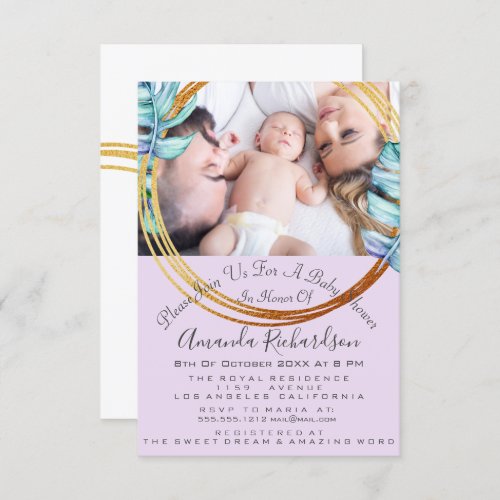 Baby Shower Birthday Photo Pastel Purple Wreath Invitation