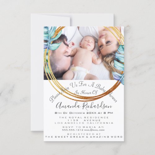 Baby Shower Birthday Photo Pastel White Wreath Invitation