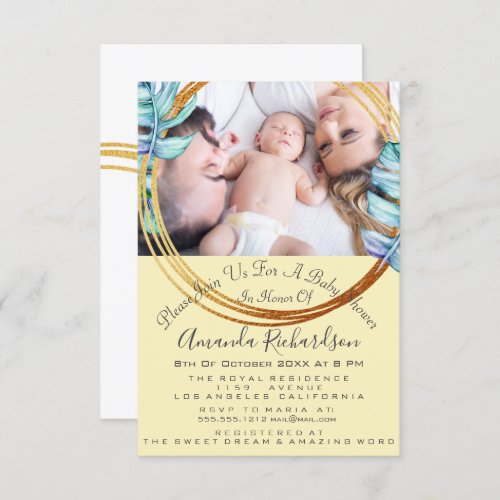 Baby Shower Birthday Photo Pastel Yellow Wreath Invitation