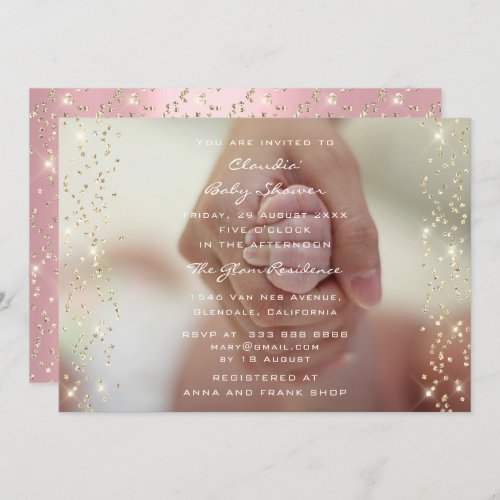 Baby Shower Birthday Rose Pink  Gold Confetti Invitation
