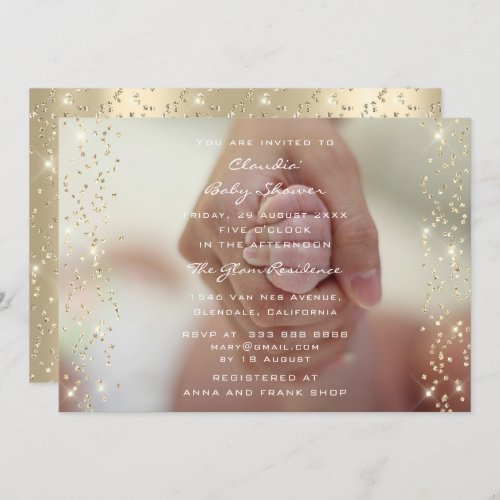 Baby Shower Birthday Rose Sepia Gold Confetti Invitation