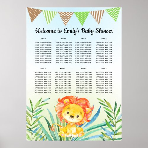 Baby shower birthday seating chart lion cub