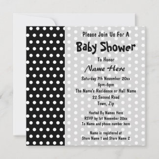 Baby Shower, Black and White Polka Dot Pattern. Invitation