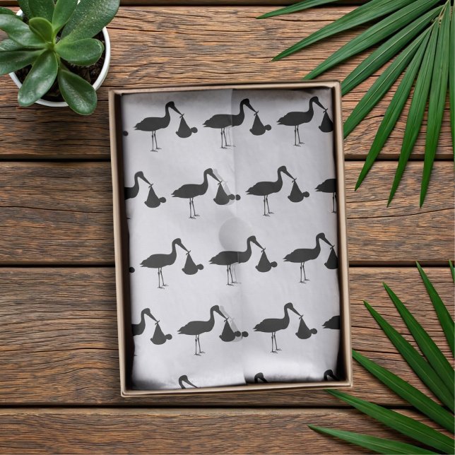 Baby Shower Black and White Stork Pattern Tissue Paper (Black and white stork baby shower tissue paper just for you)