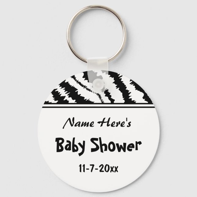 Baby Shower Black and White Zebra Pattern. Custom. Keychain (Front)