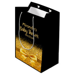 Baby Shower black gold elegant monogram Medium Gift Bag